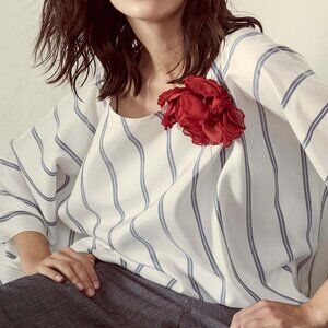 Brunello Cucinelli SS/17 White Striped-Silk Fringe-Hem Poncho